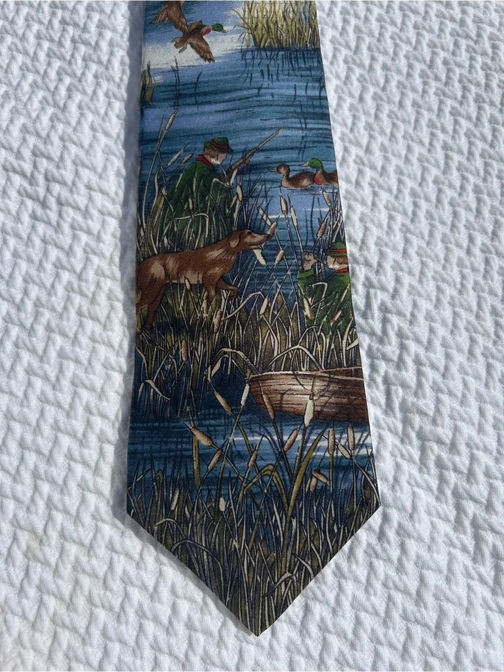 Lands' End Blue Duck Marsh Scene Silk Tie